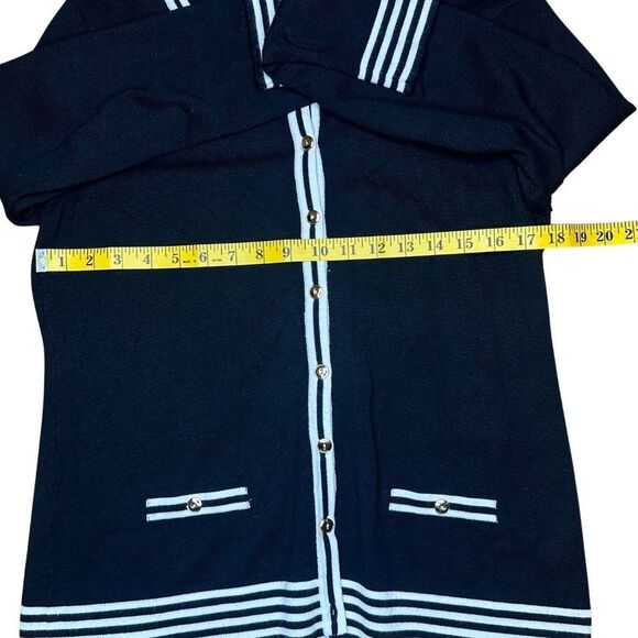 Women's Long Sleeve Cardigan Button-Up Black & White Size Large - Picture 8 of 9